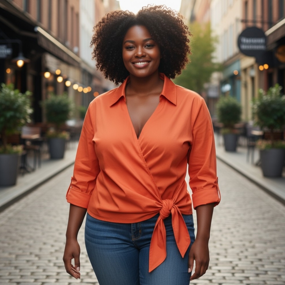 East 5th Vibrant Orange Wrap Blouse